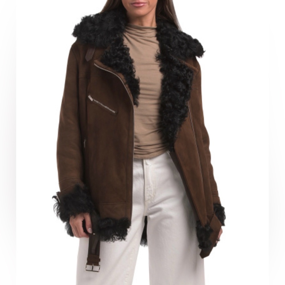NWT Miu Miu Waxed Shearling Moto Coat